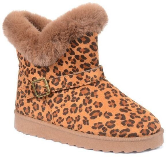 NIB Leopard Fur Short Durable Ankle Vegan Suede Bootie Warm Winter Women's 5 - Picture 5 of 9